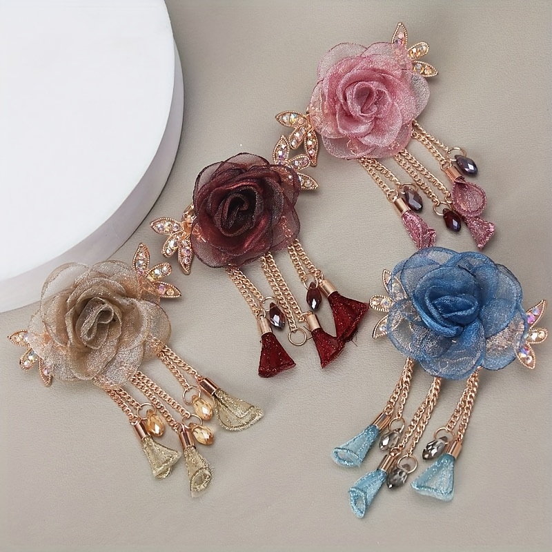 Organza Flower Tassel Hair Barrette Elegant Hair Clips Back Temu