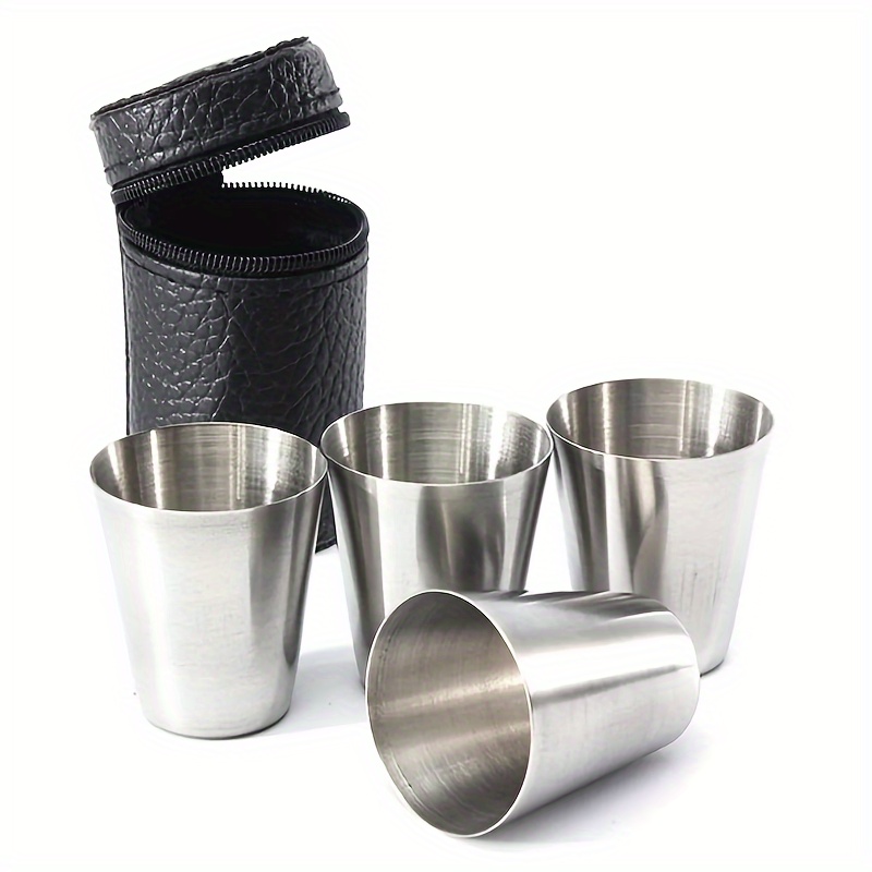 Stainless Steel Shot Cups With Leather Carrying Case - Perfect For Outdoor  Activities And Espresso Shots - Temu