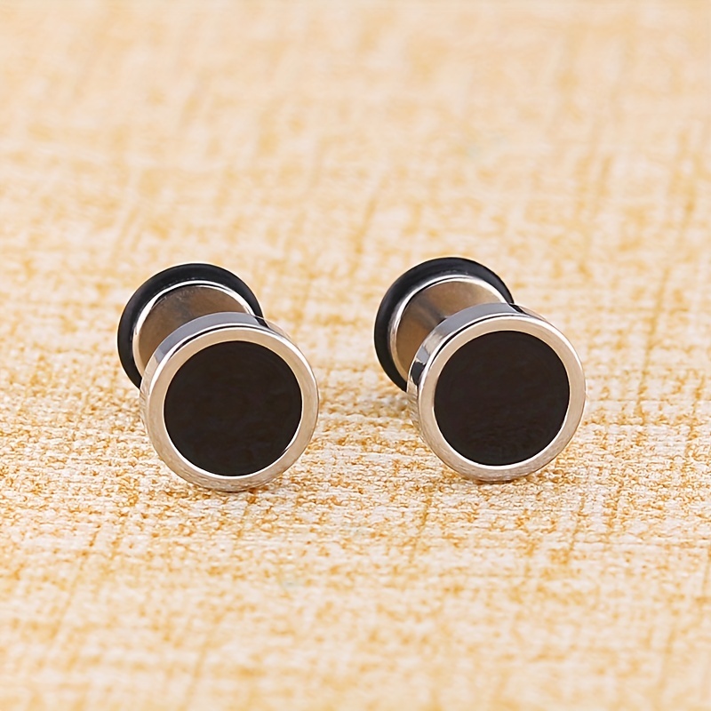 Men's Titanium Steel Round Drip Oil Stud Earrings