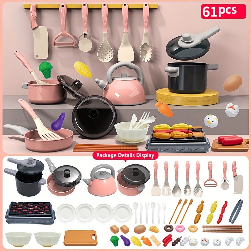 Juego de 28 juguetes de cocina de simulación, juego de cocina con  utensilios de cocina de acero inoxidable y accesorios para niños pequeños y  niñas