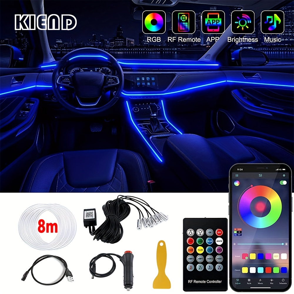 Bande lumineuse Led fluo RGB USB pour intérieur de voiture, Kit d
