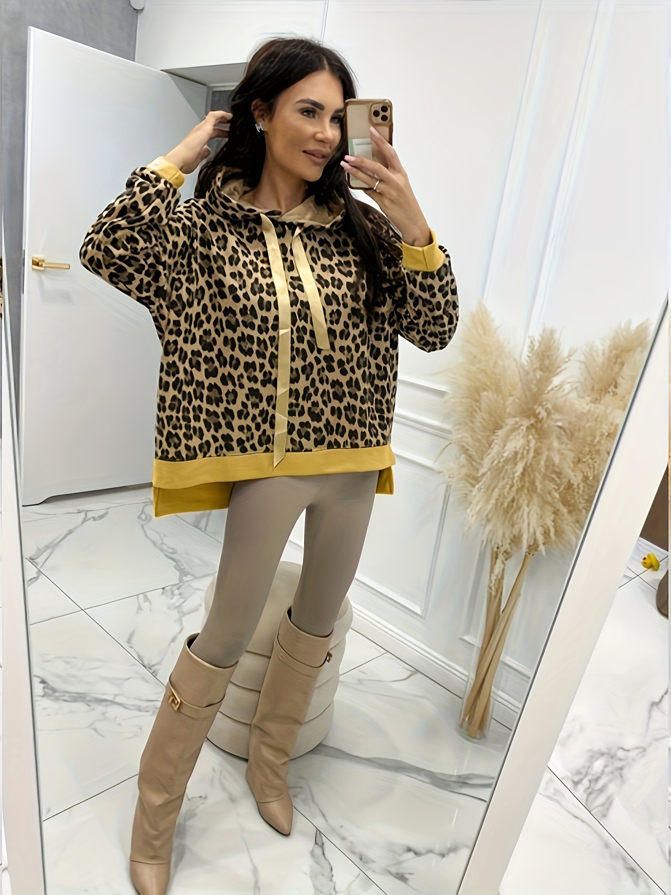 Khaki leopard print discount hoodie