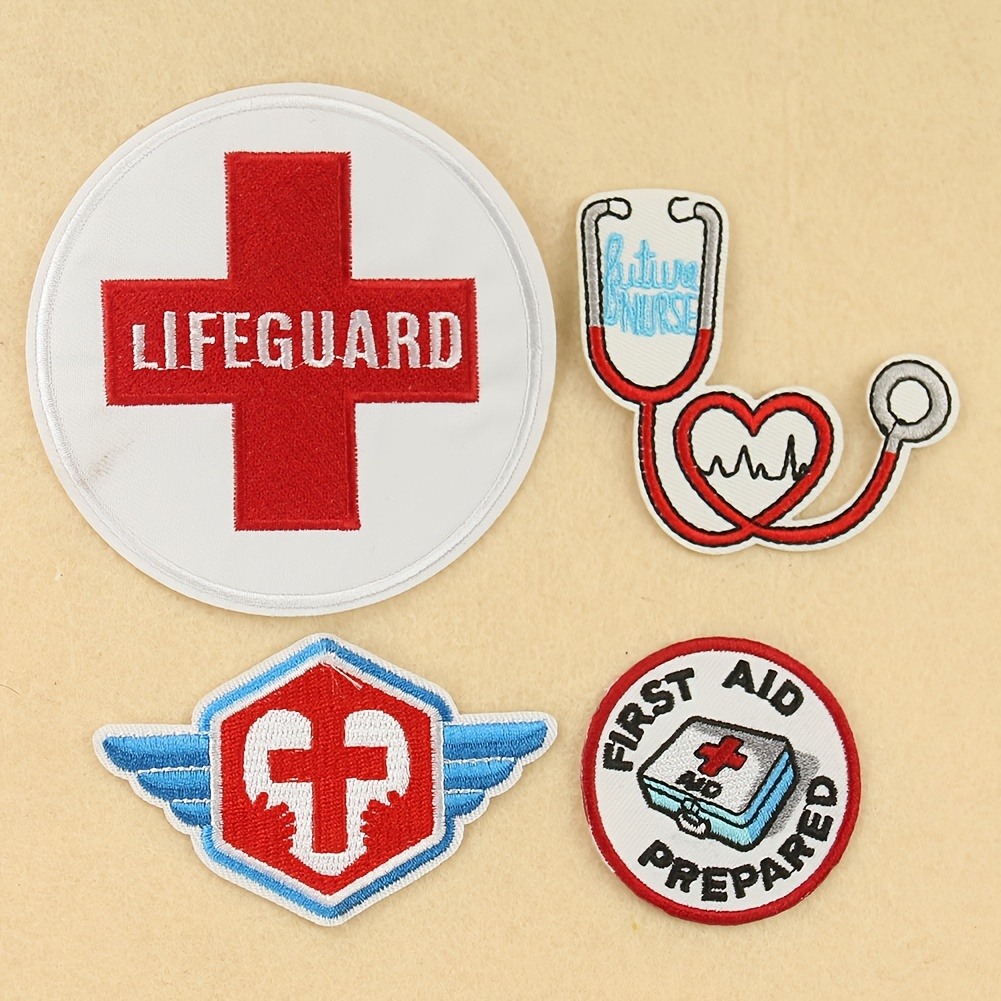 4pcs Armband Red Cross Paramedic Pattern Embroidery Patches Cartoon Rescue  Medical Insignia First Aid Pattern Patch Clothing Applique, Don't Miss  These Great Deals
