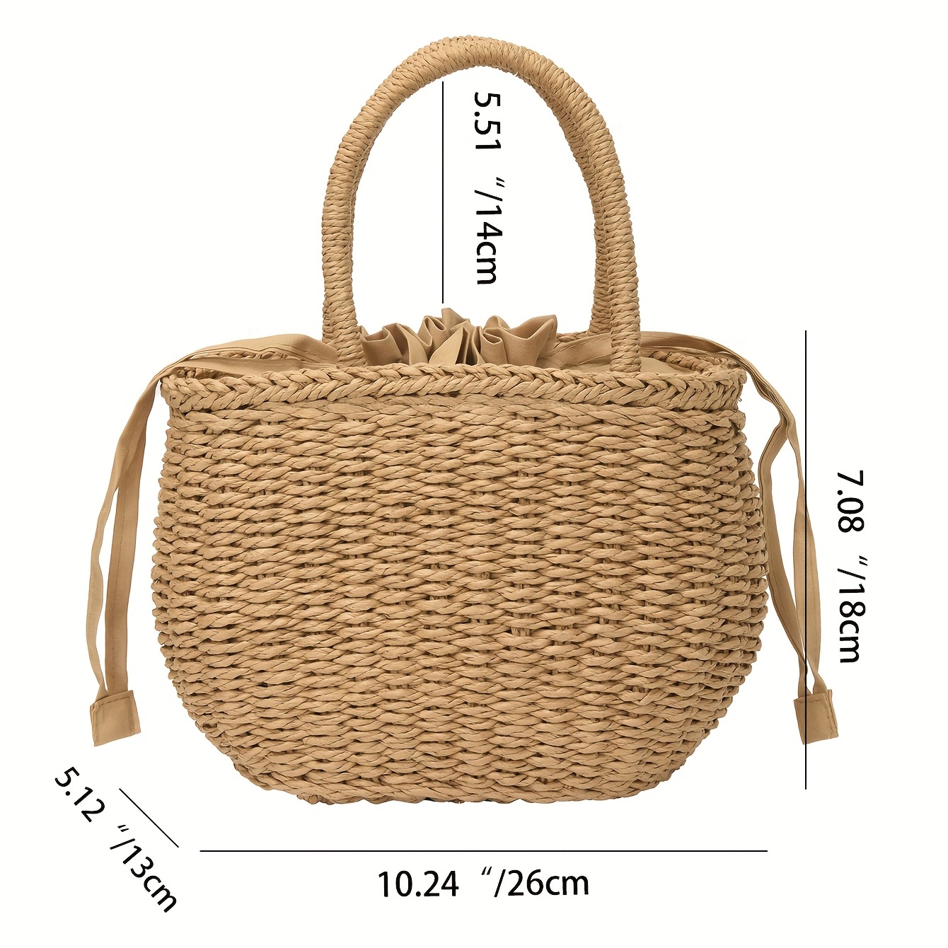 Rattan Woven Handbag Boho Style Straw Tote Satchel Purse