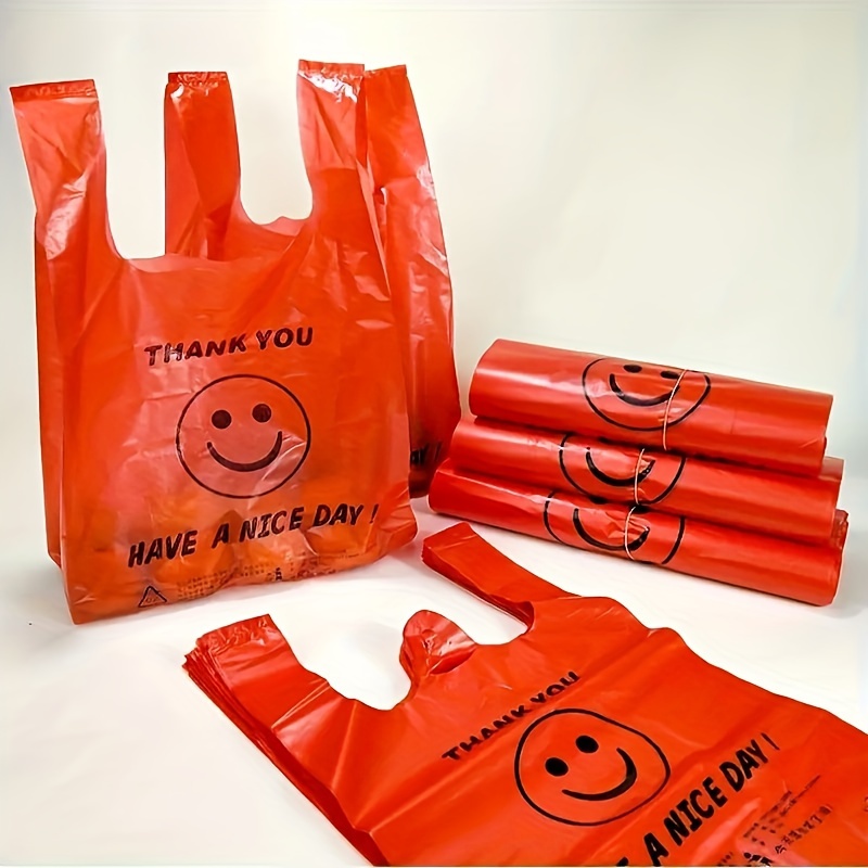 100pcs Red Plastic Bag Supermarket Grocery Gift Shopping Bag