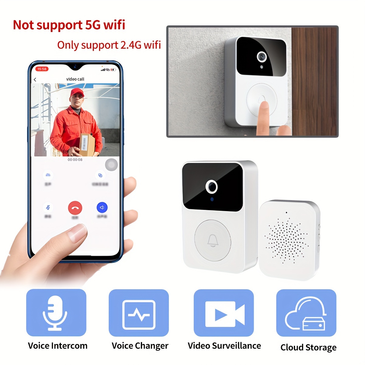 Wireless WiFi Video Doorbell Camera Recording Audio Intercom Smart Home  Security