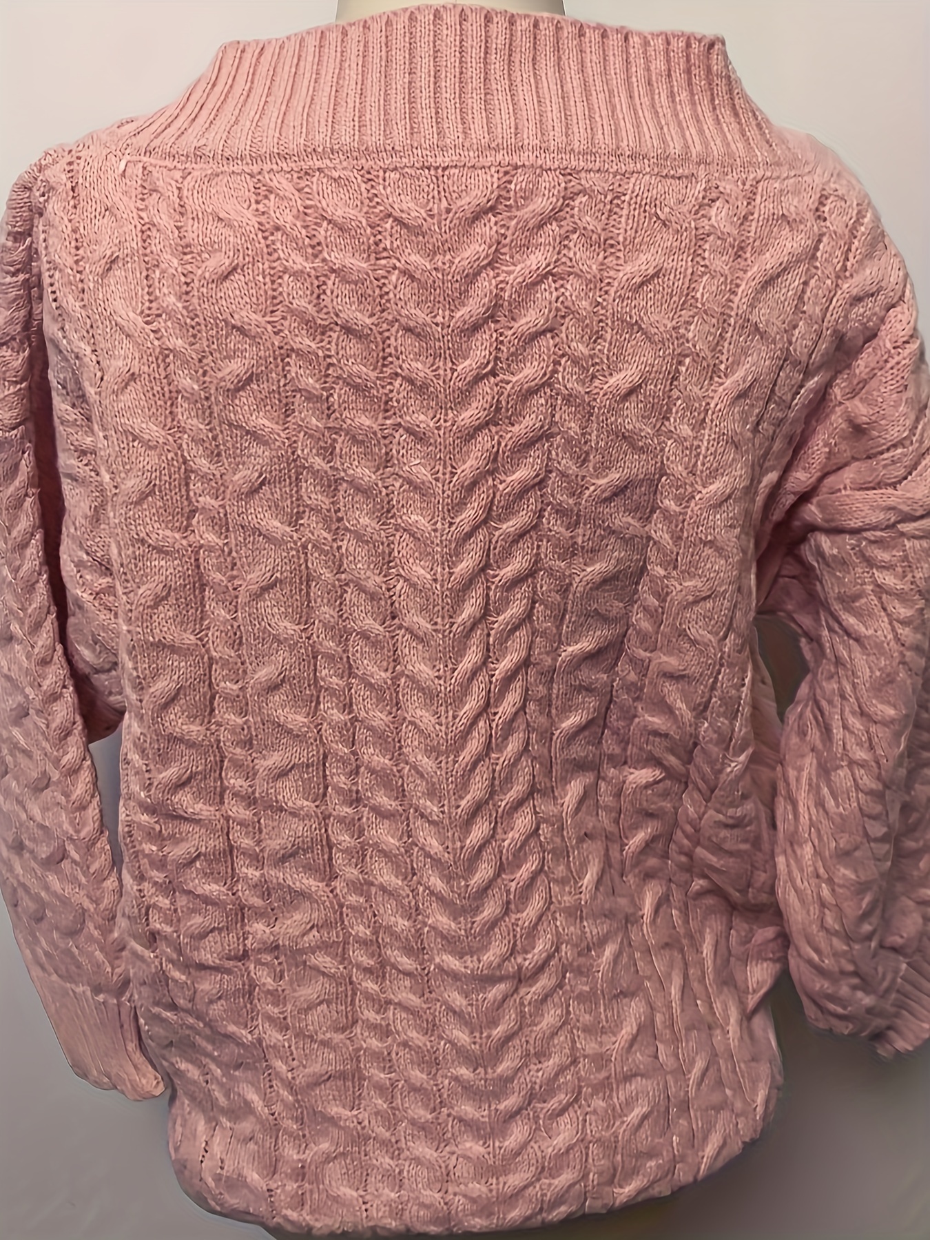 Pink Oversized Sweater Cable Knit Jumper Short Sleeve Sweater 