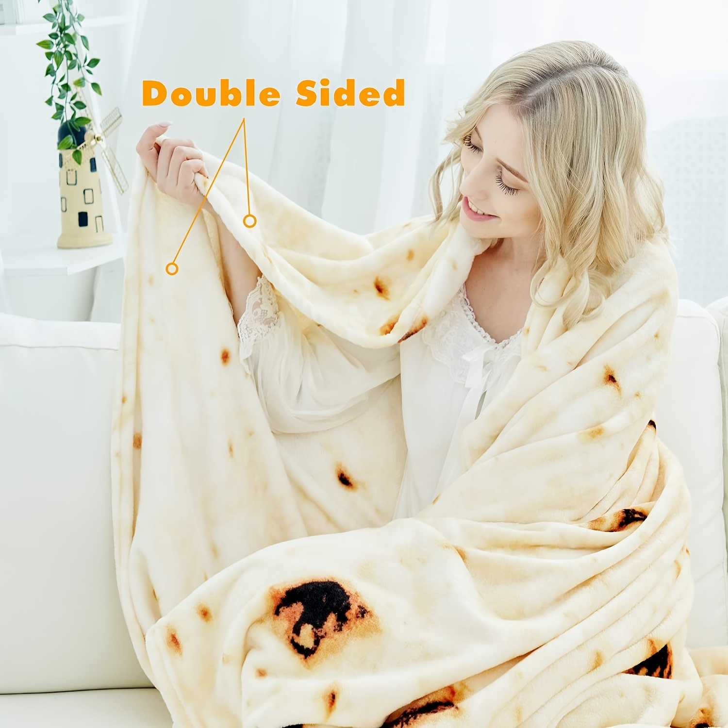 Zulay Kitchen Double Sided Novelty Blanket - 60 inch Tortilla Blanket with Burrito Gift Packaging