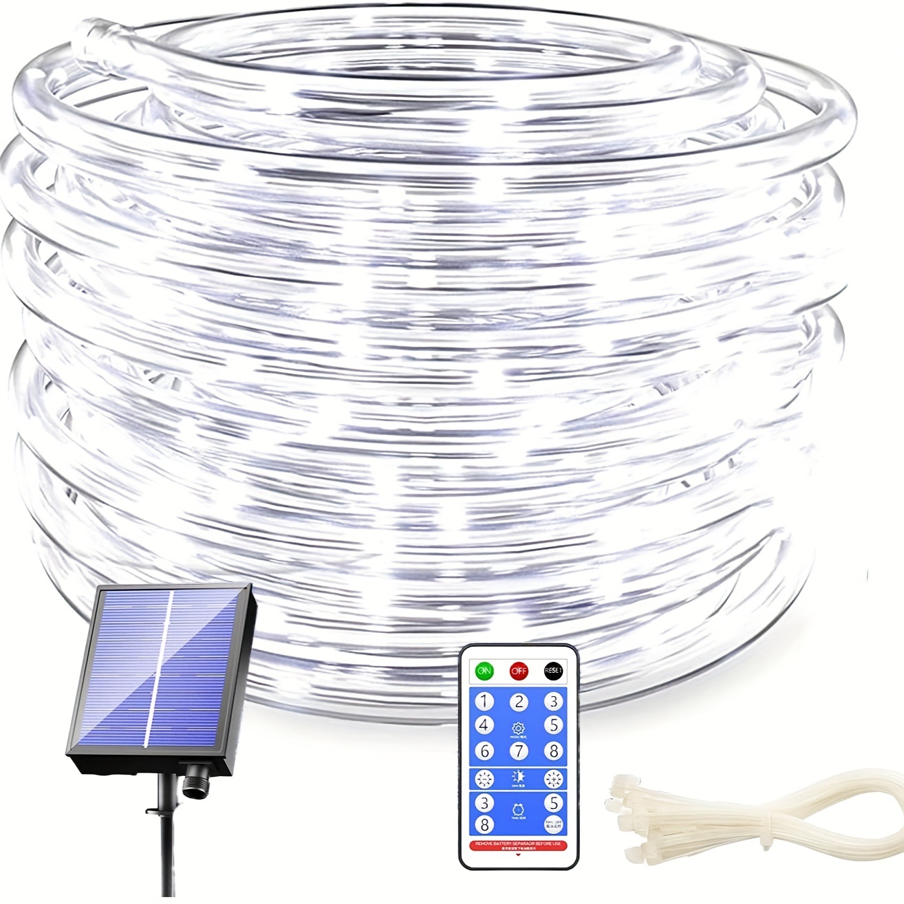 

1pc Solar Rope Lights, Outdoor Waterproof, 100/200 Led Solar Rope String Lights, 8 Modes With Remote Flexible Solar Tube String Lights, For Garden Patio Fence Balcony Pool Trampoline Party