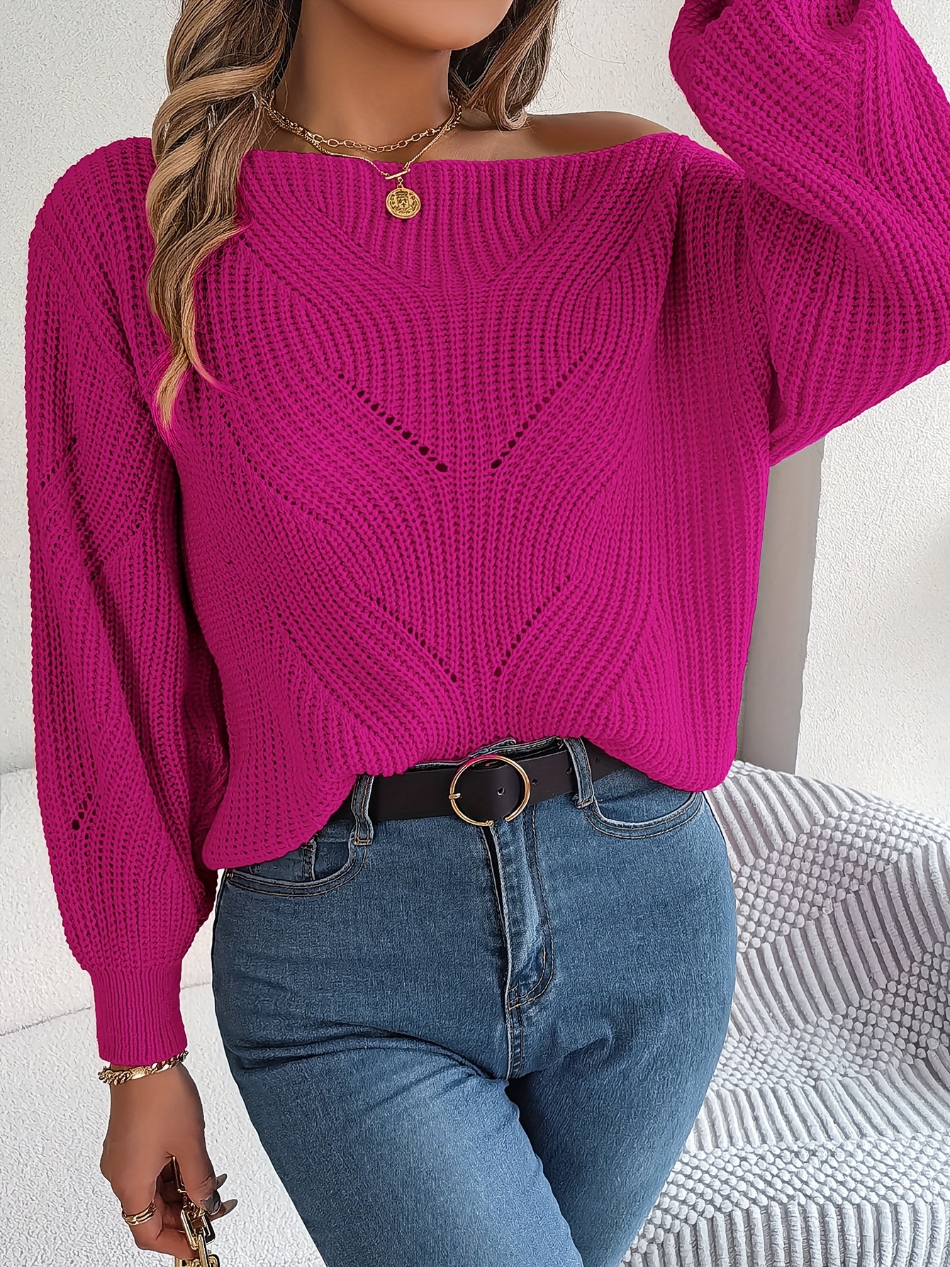 Hot pink clearance off shoulder sweater