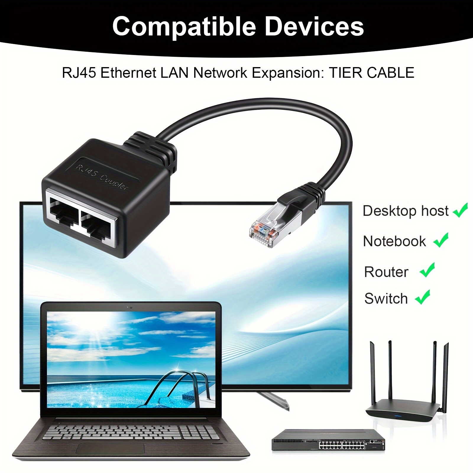 Rj45 Splitter 1 2 Ethernet Adapter Internet Network Cable - Temu