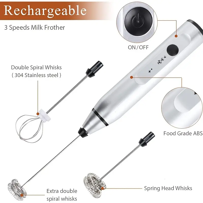 1pc electric egg beater milk frother 3 speed adjustable household hand mixer rechargeable milk frother with battery details 5