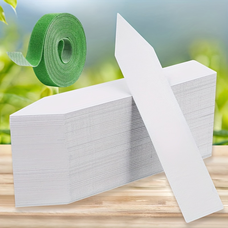 

100pcs, White Plastic Waterproof Plant Labels And 1 Roll Plant Ties Reusable Garden Tape Adjustable Plant Support Foreffective Growing Nylon Plant Tie Strap For Flowers, Tomato, Vines, Tree