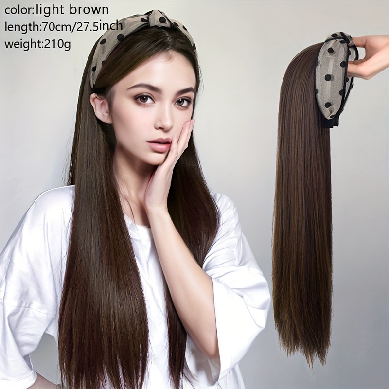 Long Straight Synthetic Wig Headband Headband Wig Half Wig Temu