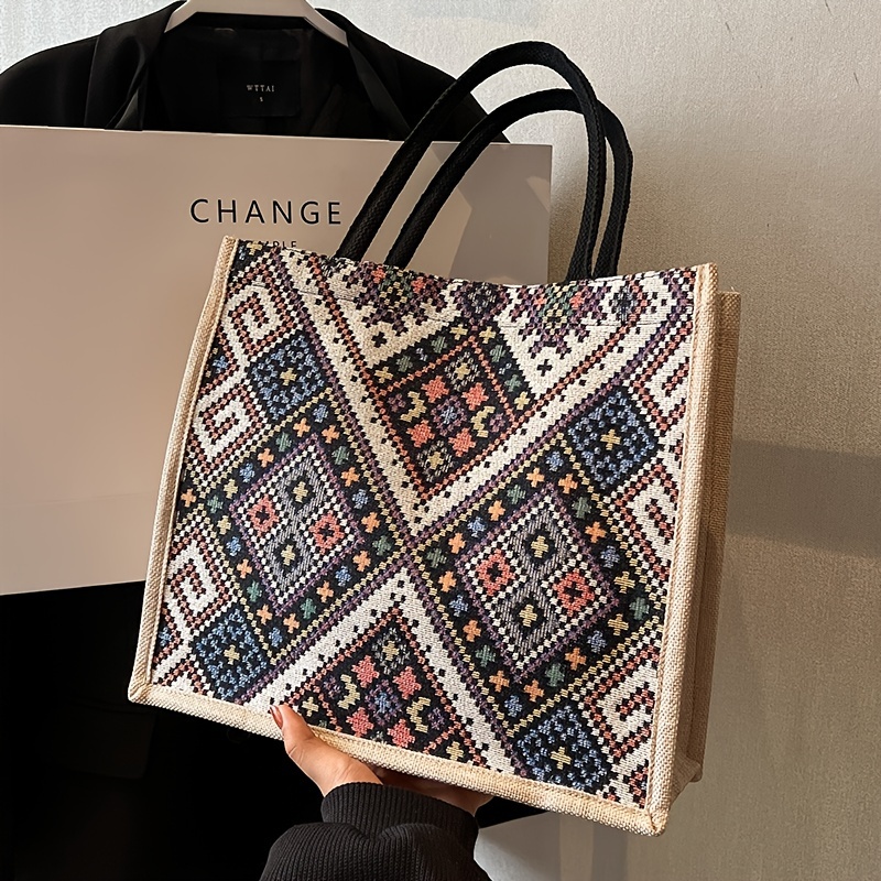 Geometric Pattern Tote Bag, Large Capacity Shoulder Bag, Fashion