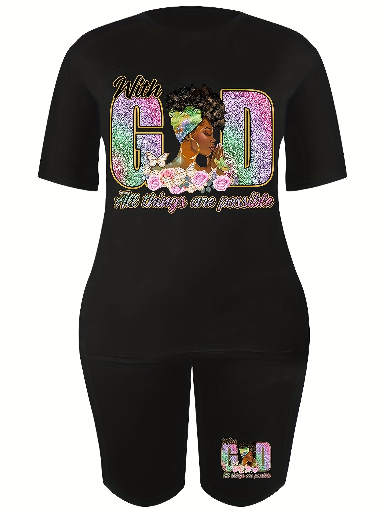 Casual Two Piece Set Matching T shirt & Biker Shorts Outfits