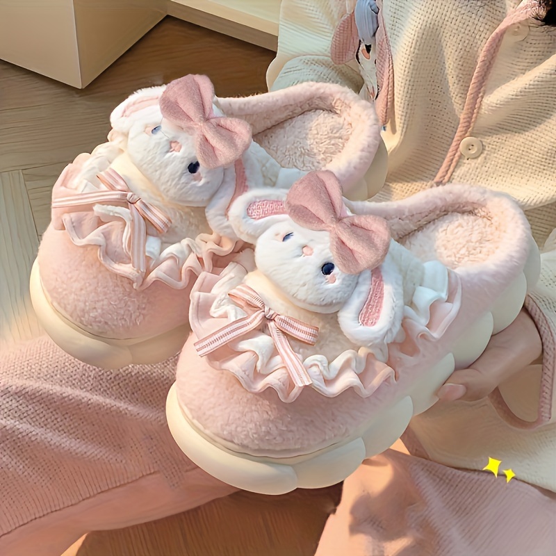 Kawaii Cartoon Fuzzy Novelty Slippers, Slip On Soft Sole Platform Home Warm  Shoes, Winter Plush Non-slip Shoes