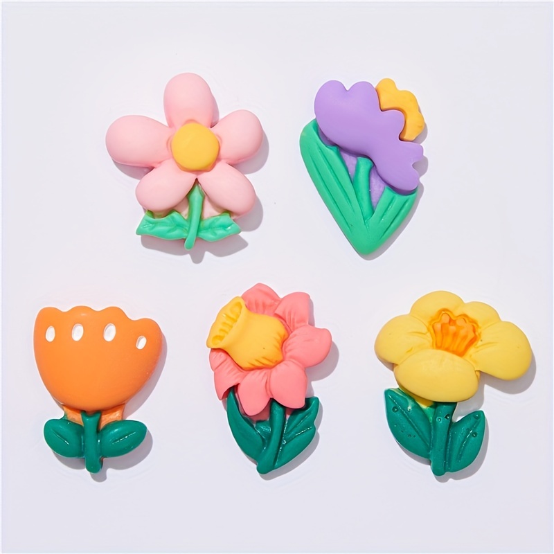 10Pcs Cartoon Cute Flower Resin Charms for Jewelry Making Crafts