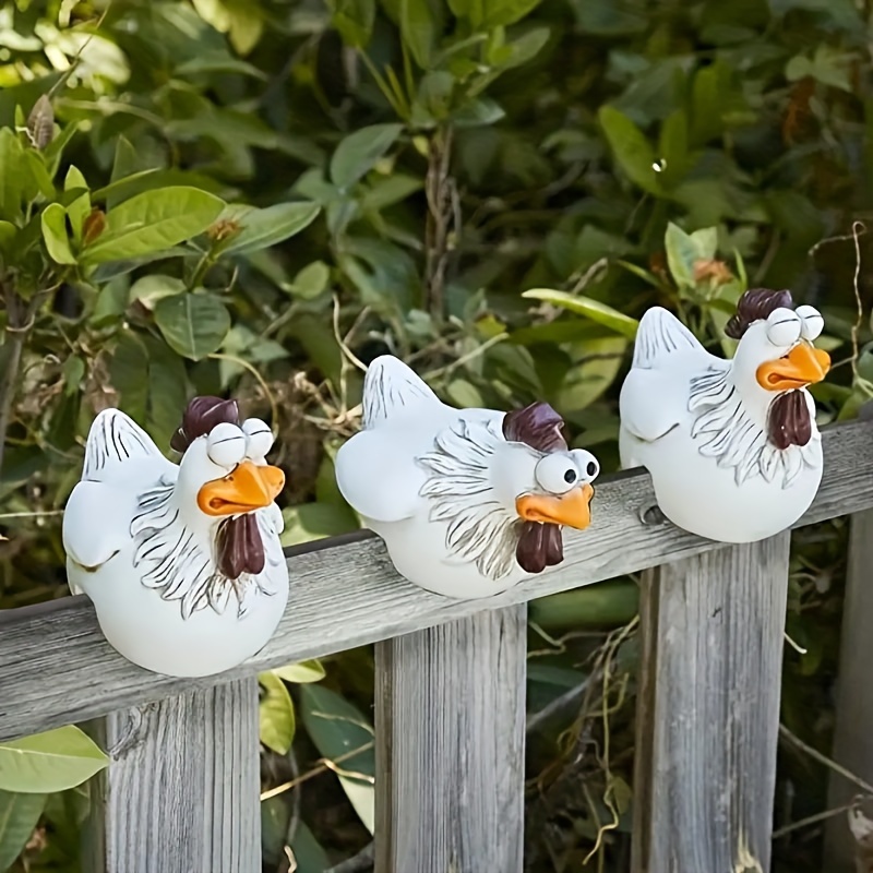 

1pc, Chicken Sitting On Fence Funny Decor Garden Statues For Fences Or Any Flat Surface, Rooster Statues Wall Art Yard Art Sculptures For Backyard Farm Patio Lawn Decorations