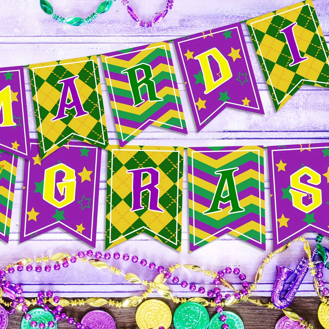 Mardi Gras Decorations Mardi Gras Banner Garland Glittery for New Orleans  Masquerade Party Supplies Gold Purple Green Mardi Gras Outdoor Indoor  Hanging Decor 