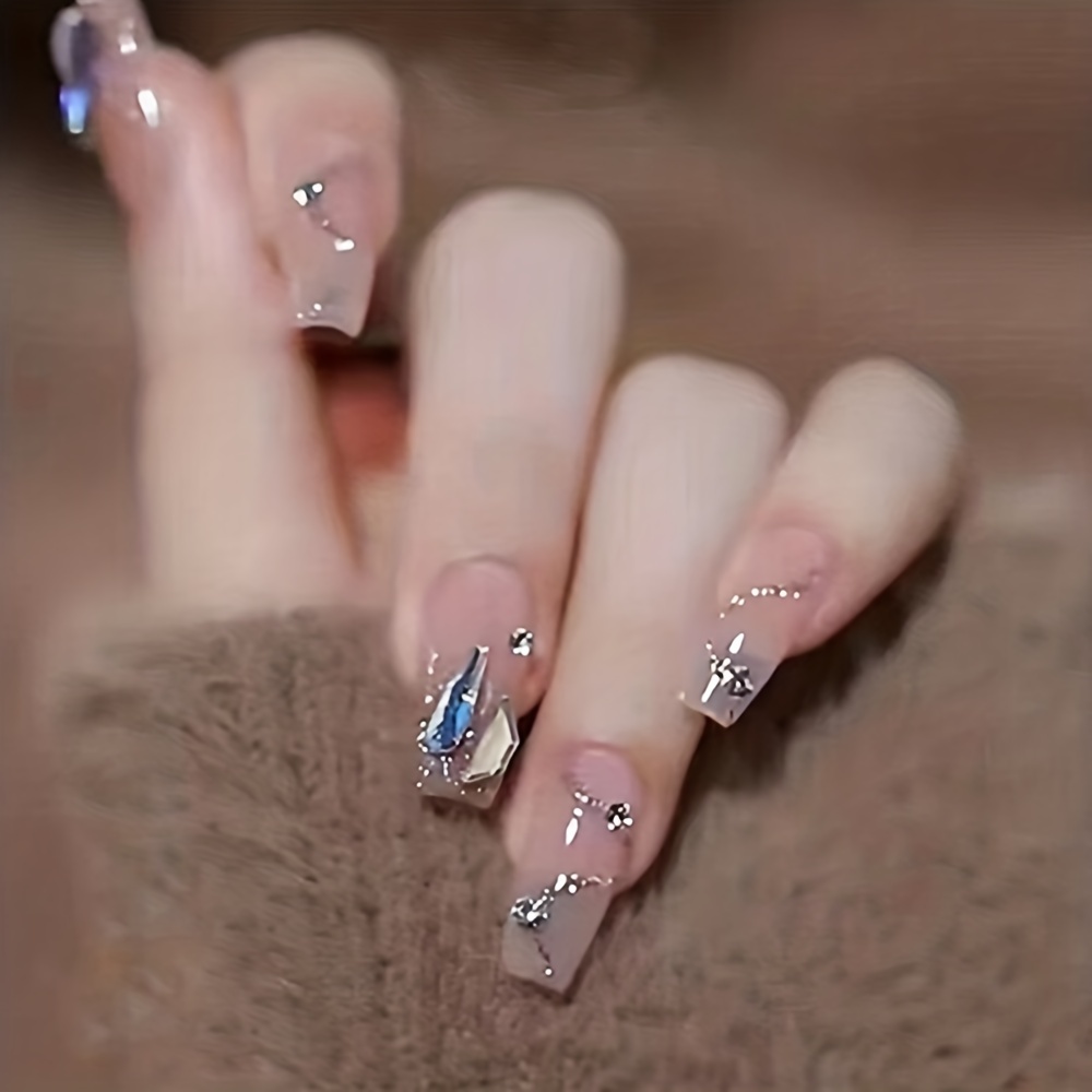 Rhinestone Press On Nails Medium Length Set