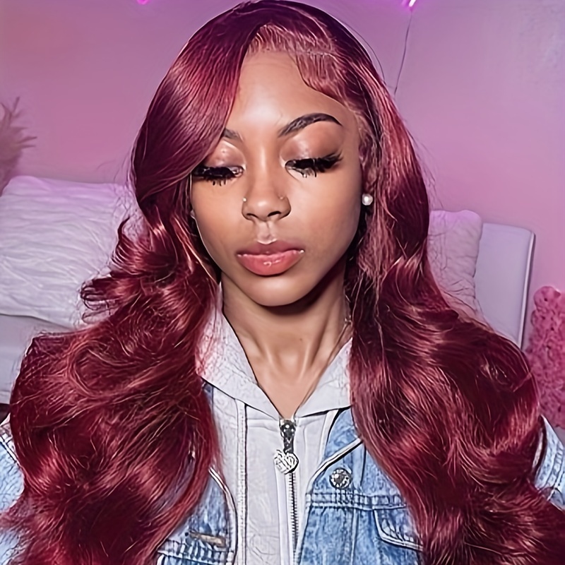 13x4 99j Burgundy Body Wave Lace Front Wigs Human Hair Wine - Temu