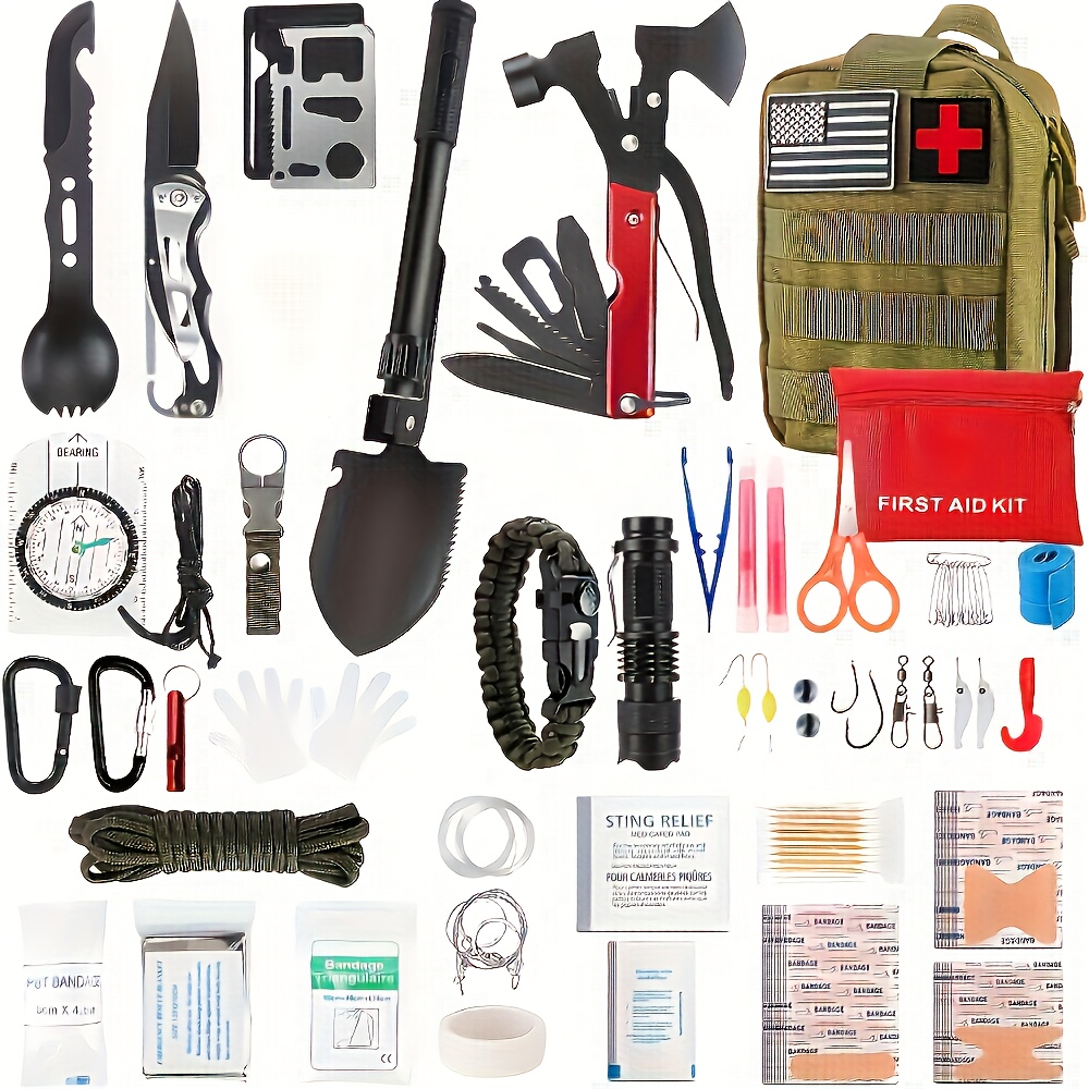  Kit de supervivencia 256 en 1, kit de primeros auxilios,  herramientas de equipo de supervivencia, kit de trauma con bolsa Molle para  exteriores, campamento, caza, senderismo, terremoto, hogar, : Deportes y