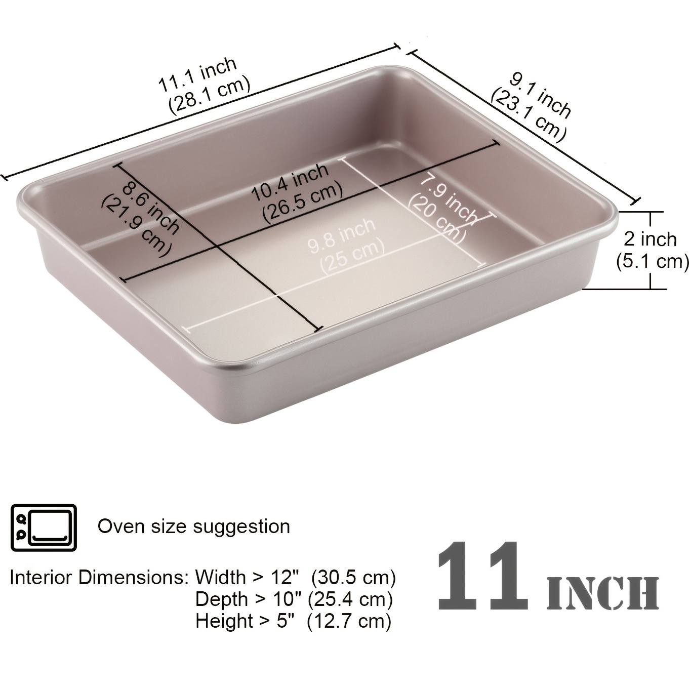CHEFMADE 13-Inch Rectangle Cake Pan, Non-Stick Loaf Pan Deep Dish Bakeware  for Oven Baking (Champagne Gold)