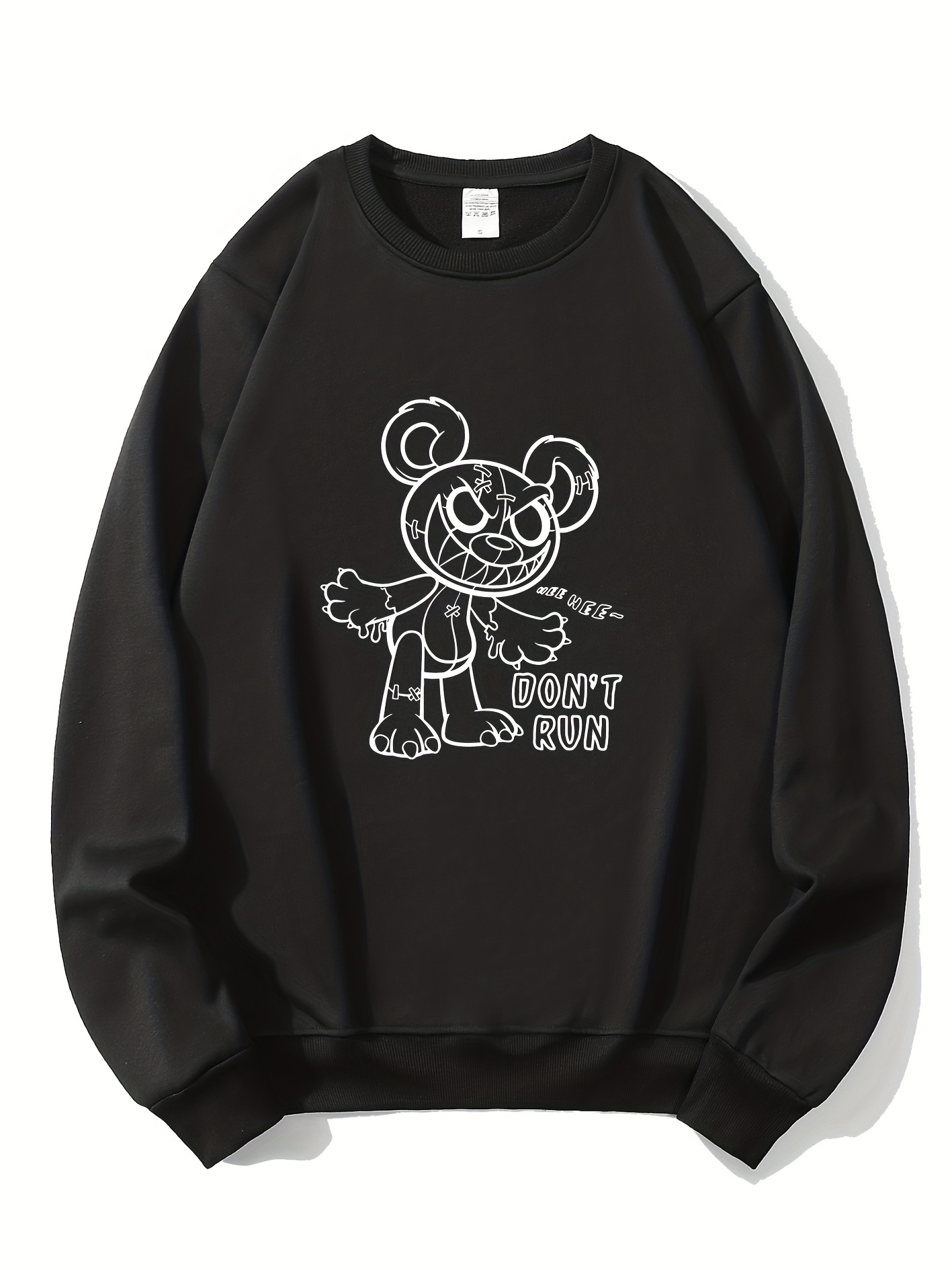 Crazy Bear Print Pullover Sweatshirt, Versatile Long Sleeve Crew