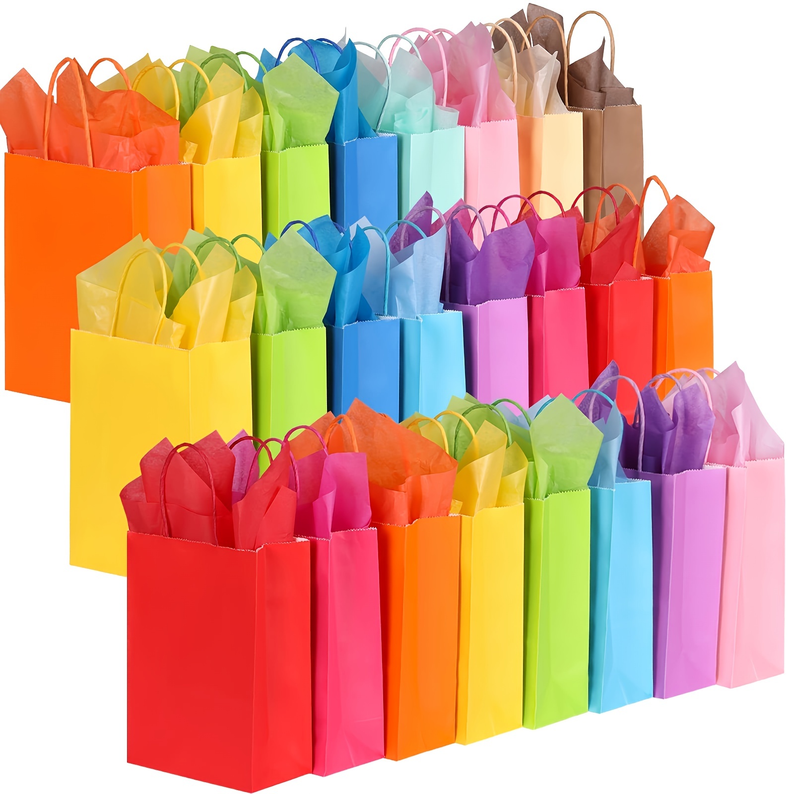 24 bolsas de papel Kraft con asas en diferentes colores para regalos,  recuerdos de fiesta (arcoíris)