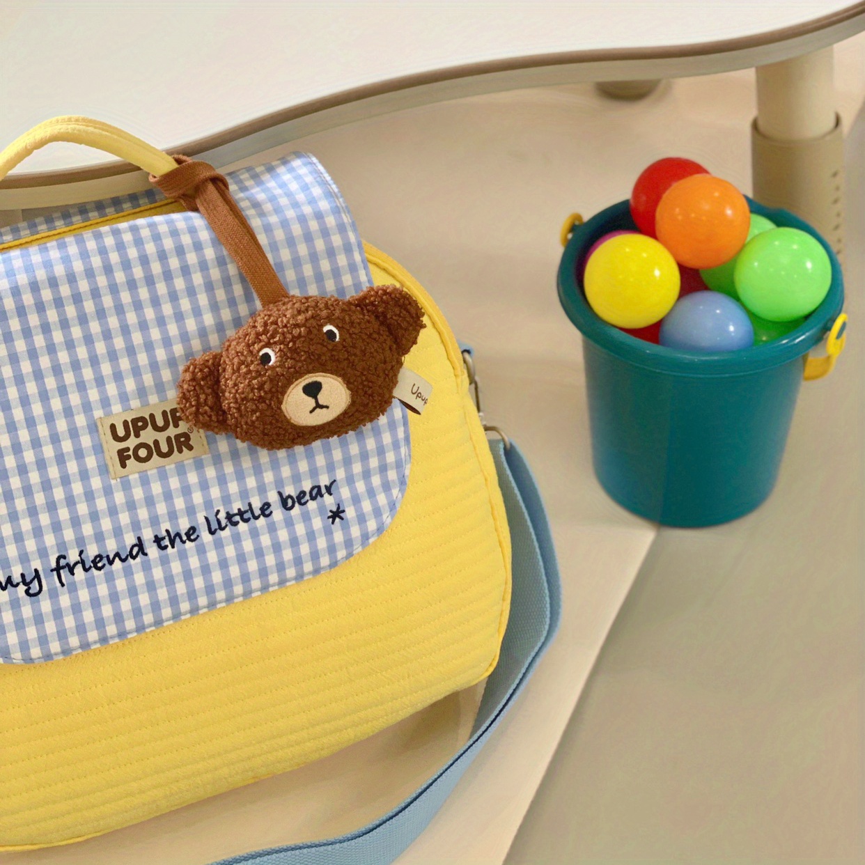 Cartoon Bear & Plaid Print Shoulder Bag, Canvas Handbag For School, Women's  Versatile Shopper Bag - Temu