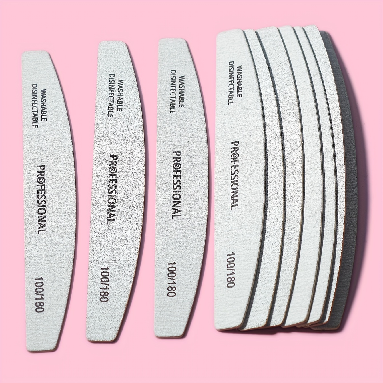 Image of Set Of 50 Half-moon Shaped Nail Files With 100 And 180 Grit, Double-sided Emery Boards That Are Washable And Reusable, Perfect For At Home Or In Salons