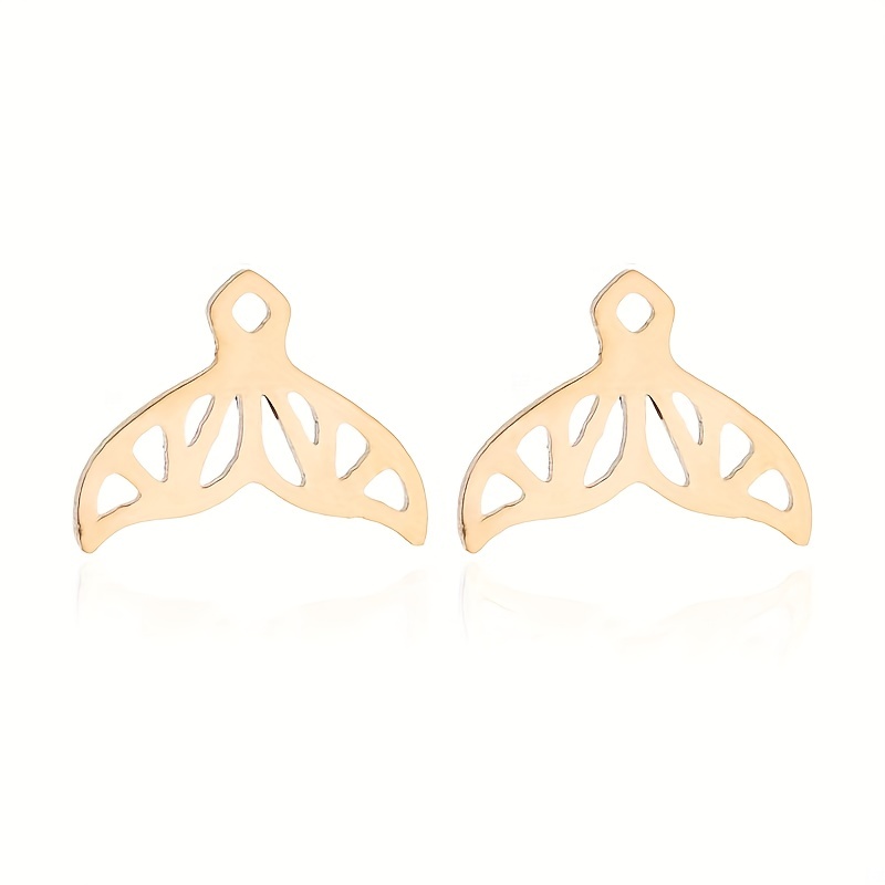 Stainless Steel Fishtail Stud Earrings Retro Compact Jewelry Gift