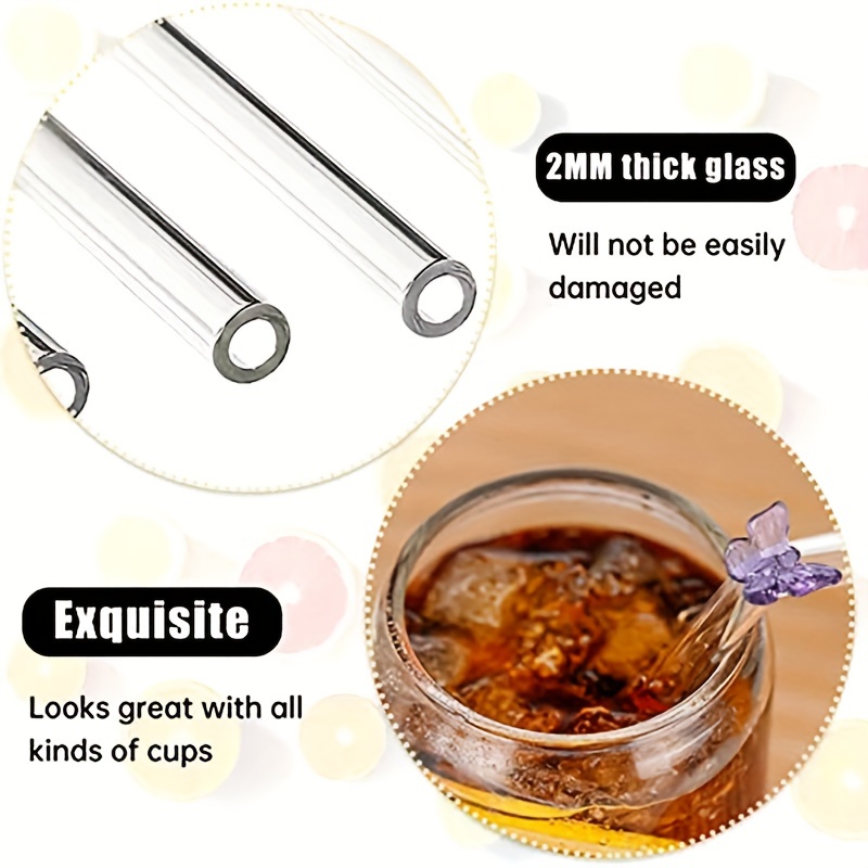 1 Set Butterfly Glass Cup Drinking Straws Reusable Clear Straws