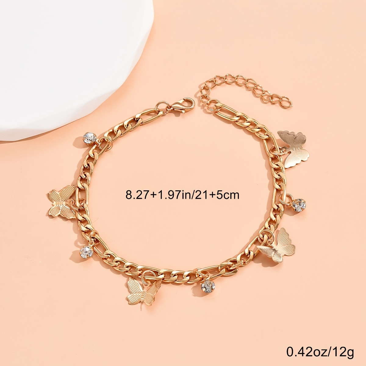 14K Plated Butterfly Charm Anklet with Adjustable Beach Foot Chain