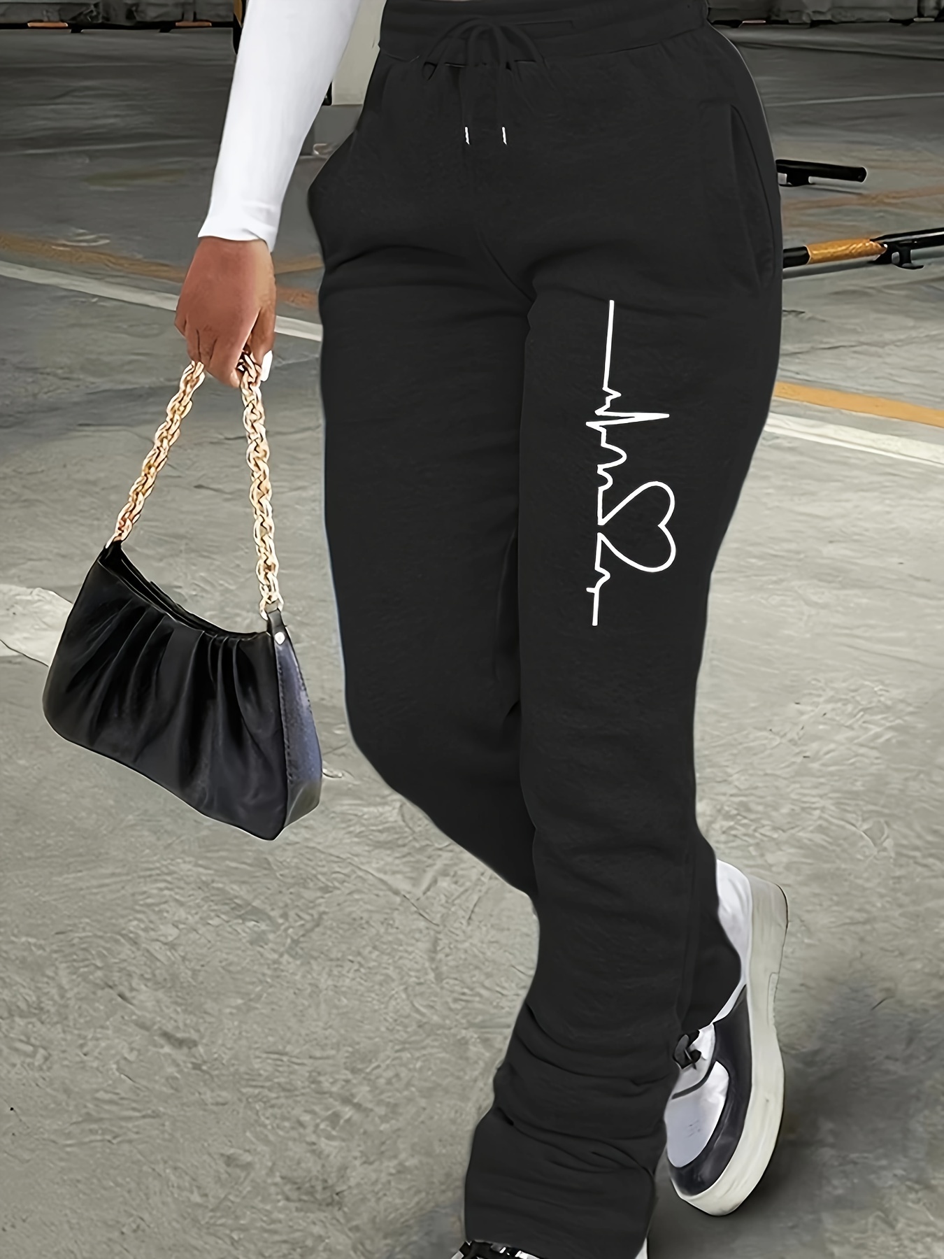 Fashion Sweatpants Women Flare Pants Ladies Stacked Joggers Pleated High  Pants