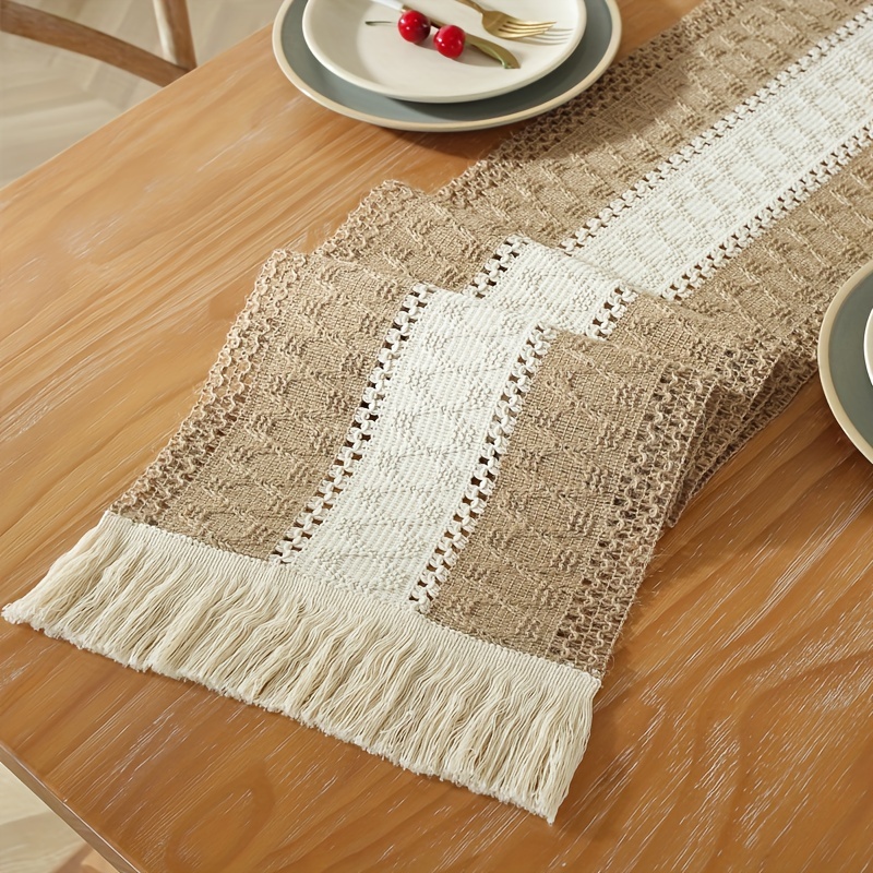 Camino de mesa moderno de lino bordado con borlas, manteles decorativos de  arpillera para cenas, bodas de primavera y uso diario, 12 x 47 pulgadas