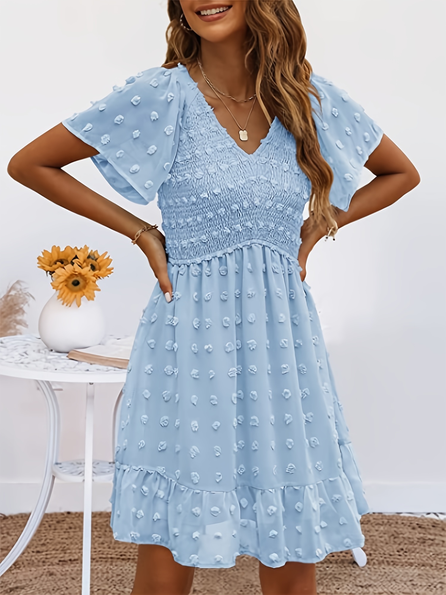 V Neck Babydoll Dress