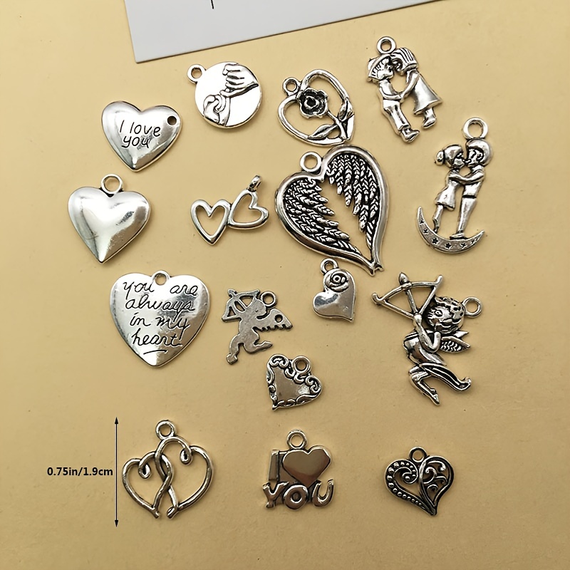 Zinc Alloy Charms Antique Silver Color 20 Styles Heart Shape - Temu