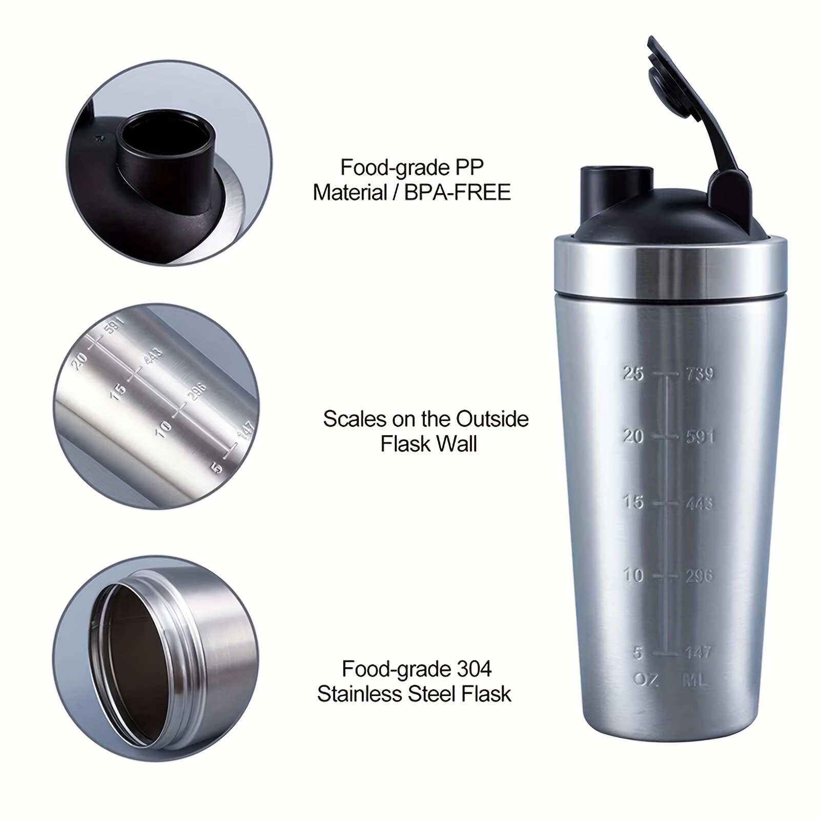 Stainless Steel Protein Shaker Cup Portable Fitness Sports Shaker Bottle  Nutrition Mixer Cup Water Bottle Water Cup Portable Sports Cup - Temu