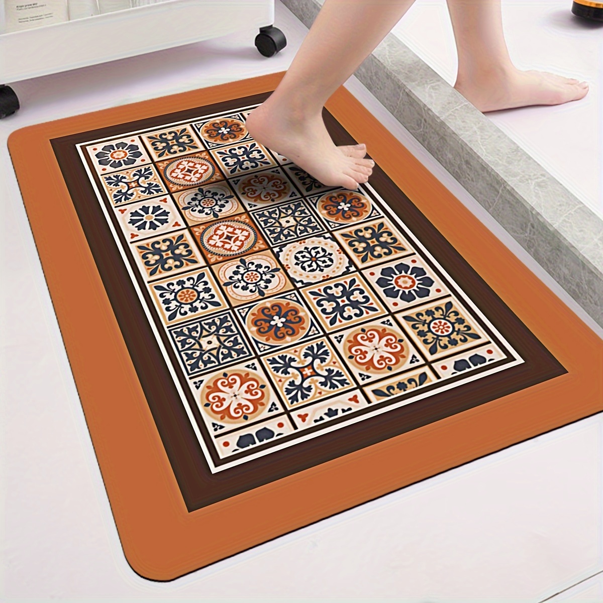 Small Fresh Expansion Flower Diatom Mud Floor Mat Bathroom Bathroom Non-slip  Mat Absorbs Water Easy To Dry And Easy To Clean Floor Mat 