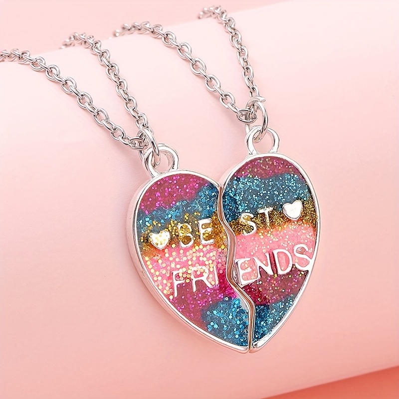 2 pçs/4 pçs Colar BFF Pulseiras Meio Coração Amizade Conjunto de Joias para  Menina Senhora