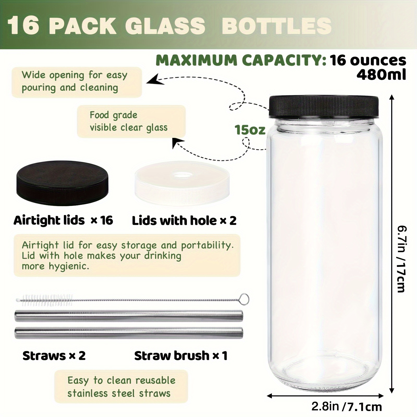 Travel Glass Drinking Bottle 10 Ounce Plastic Airtight Lids, Reusable Glass  Water Bottle for Juicing, Smoothies, Kombucha, Tea, Milk Bottles, Homemade  Beverages Bottle 