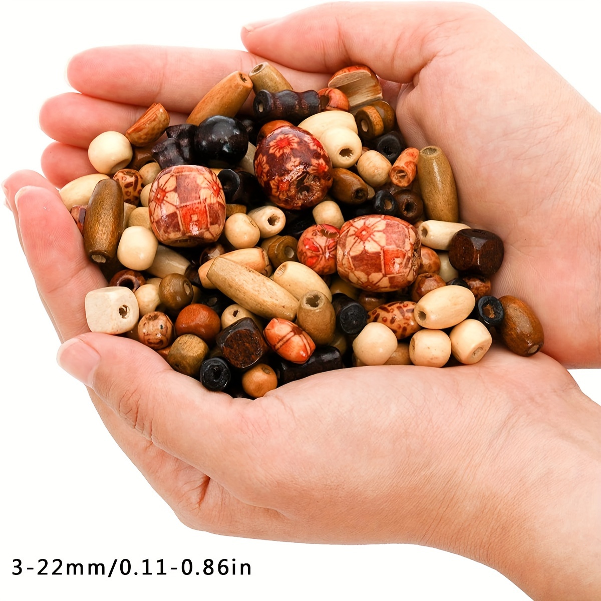 Image of 500pcs Printed Wooden Beads Loose Wood Beads Mixed Size Shape Large Hole Craft Beads For Making Bracelet Necklace
