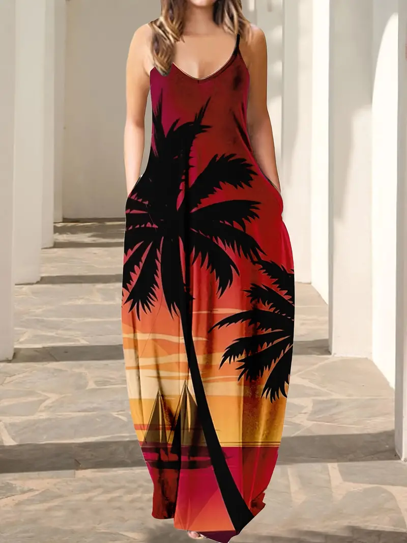 Casual Loose Print Dress Sleeveless Fashion Summer Holiday - Temu