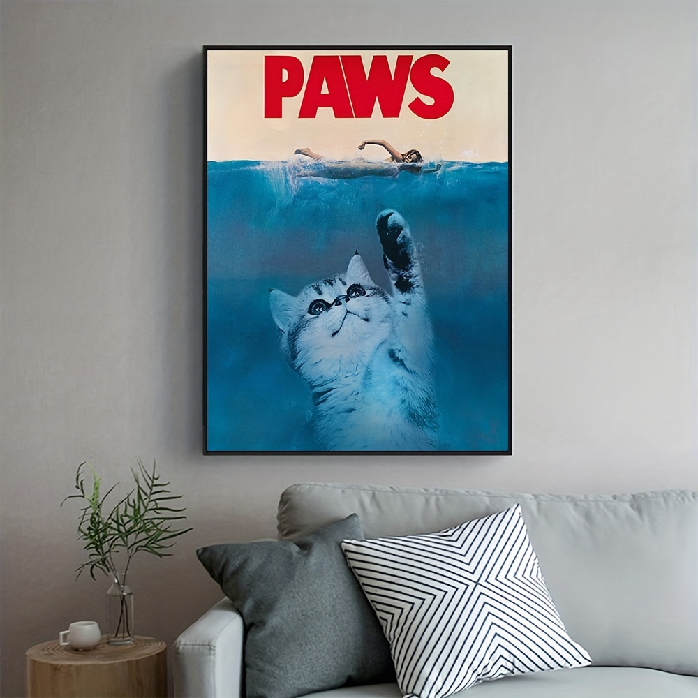 Modern Art Canvas Poster Undersea Kitten And Swimming Man - Temu Australia