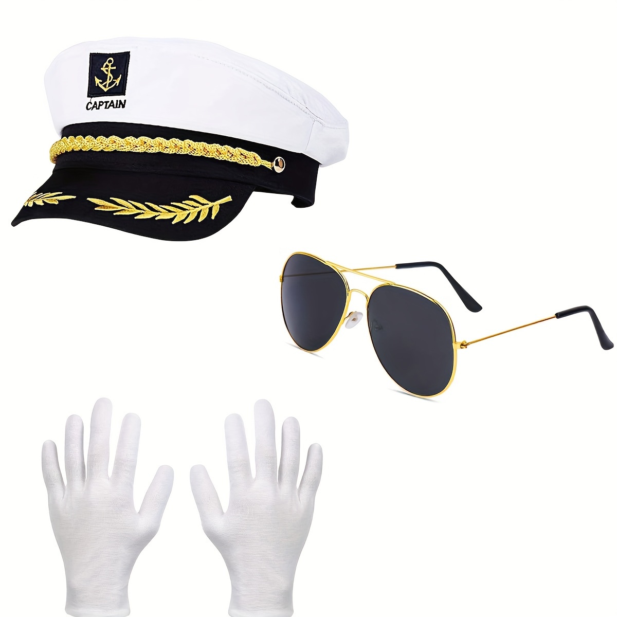 Funny Party Hats Yacht Captain Hat – Sailor Cap, Skipper Hat, Navy Marine  Hat - Adjustable - Costume Accessories (White)