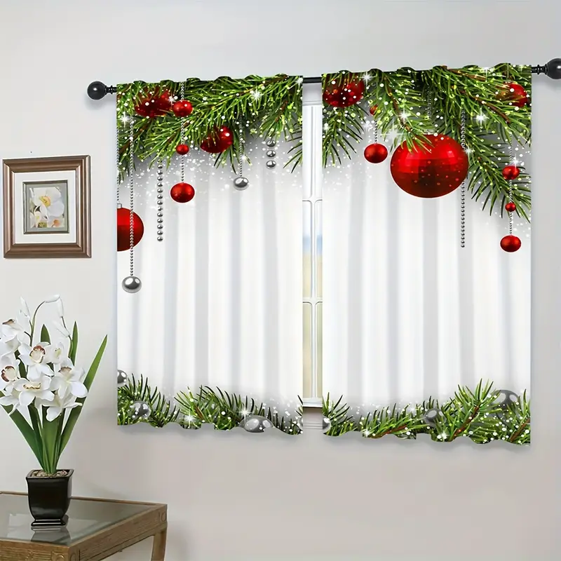 2panels Christmas Curtains Red Ball Curtain Pine Temu