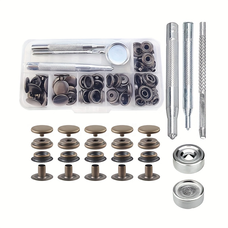 30 Sets Of 15mm Snap Fasteners With Tools And Repair Kit For Metal Buttons  On Clothes And Pants, Antique Bronze, Golden, And Silvery 3 Colors