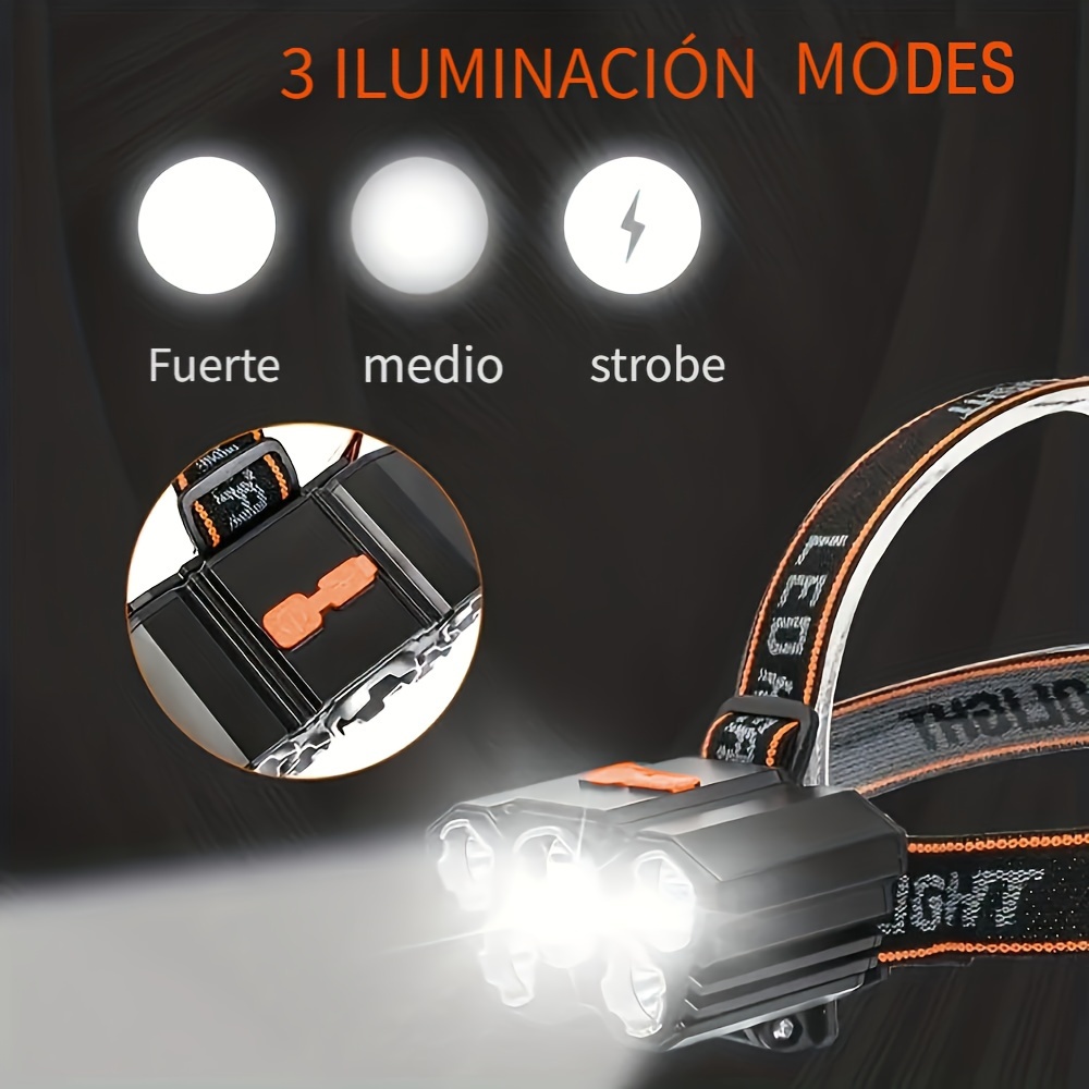 Linterna Frontal Recargable Usb Portátil 5 Luces Led Batería - Temu Chile